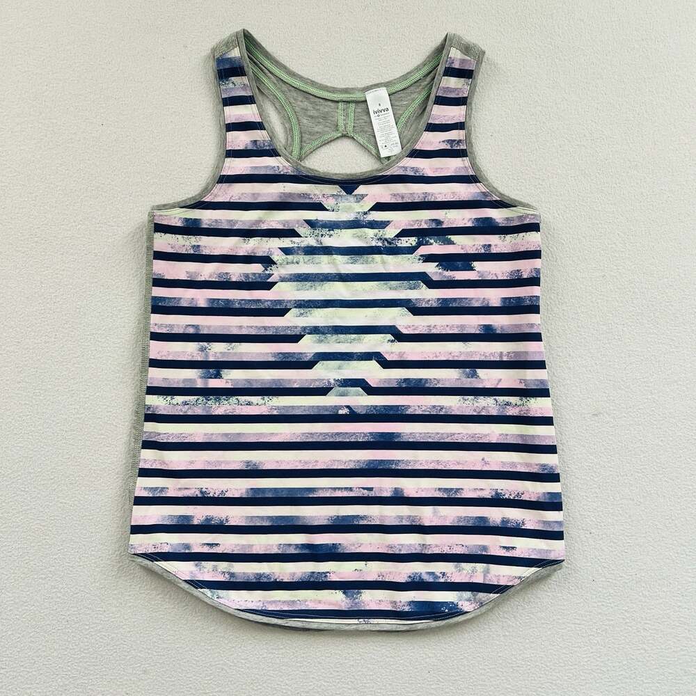 Ivivva By Lululemon Purple Gray Stripe Happy Livin Keyhole Sleeveless Tank Top 8